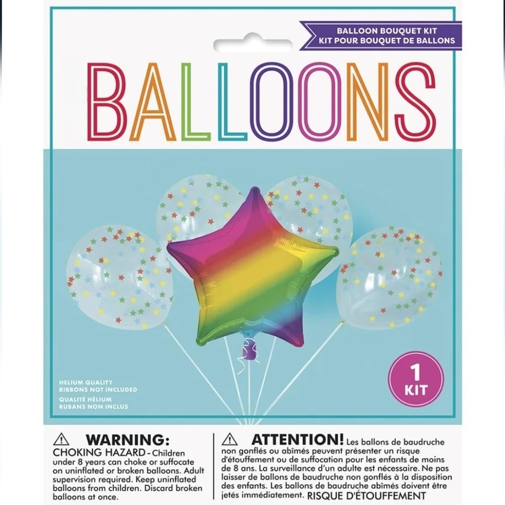321 Party! Foil Rainbow Star & Latex Balloon Bouquet Kit, 5 pc